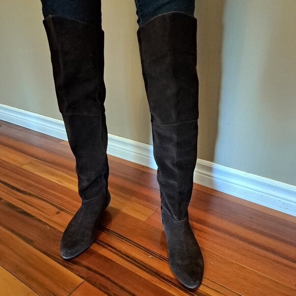 Beautiful! Dark Brown Genuine Real Suede Over knee boots or wear it slouchy! 6.5 - Picture 1 of 6